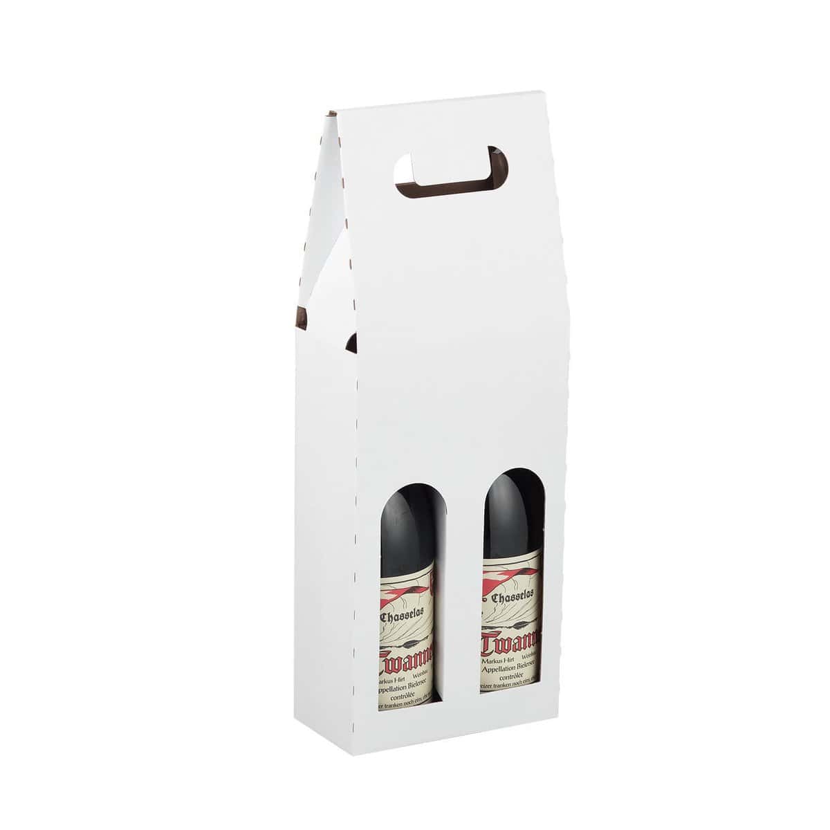 Brieger Weinpräsentkarton Weiss – Innenmass 81 × 370 × 162 mm – für 2 Flaschen – 1 Stk.