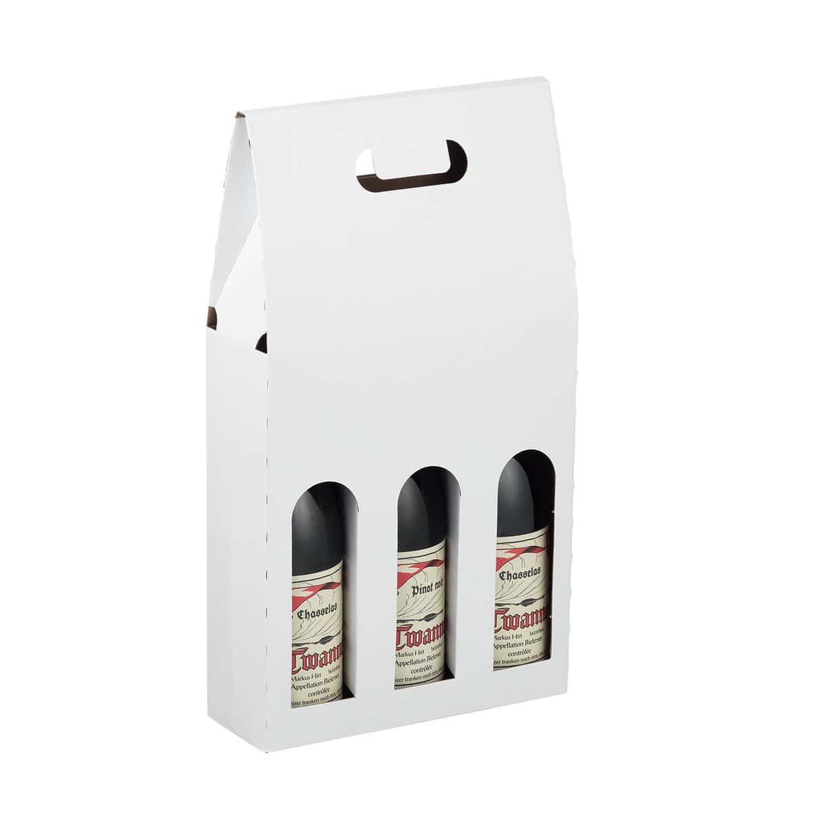Brieger Weinpräsentkarton Weiss – Innenmass 243 × 370 × 81 mm – für 3 Flaschen