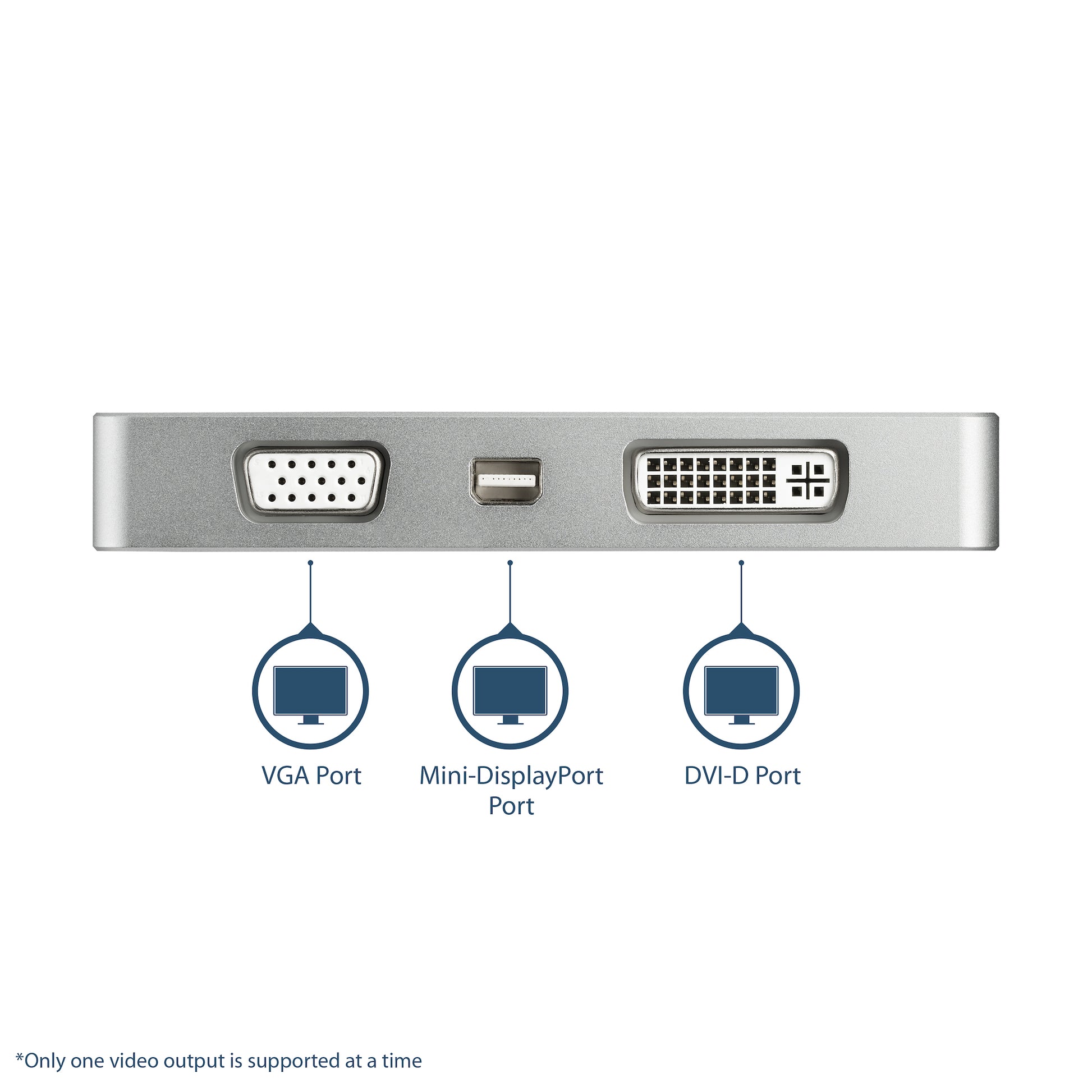 StarTech.com USB-C Adapter zu HDMI/DVI/VGA/mDP – 4K (3840 × 2160) @ 60 Hz, HDMI 1.4, 0,11 m, Silber