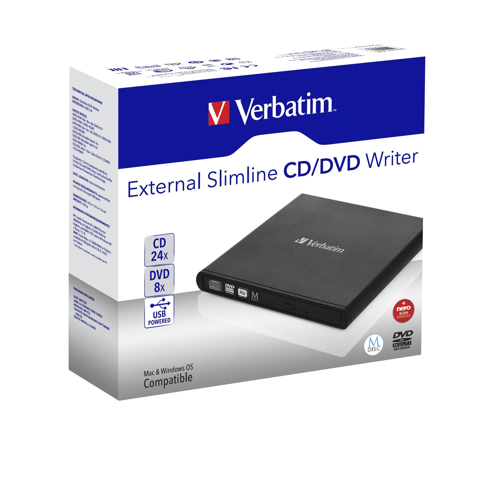 Verbatim CD/DVD-Brenner – USB 2.0, Slimline, für Windows XP, Vista, 7 und weitere