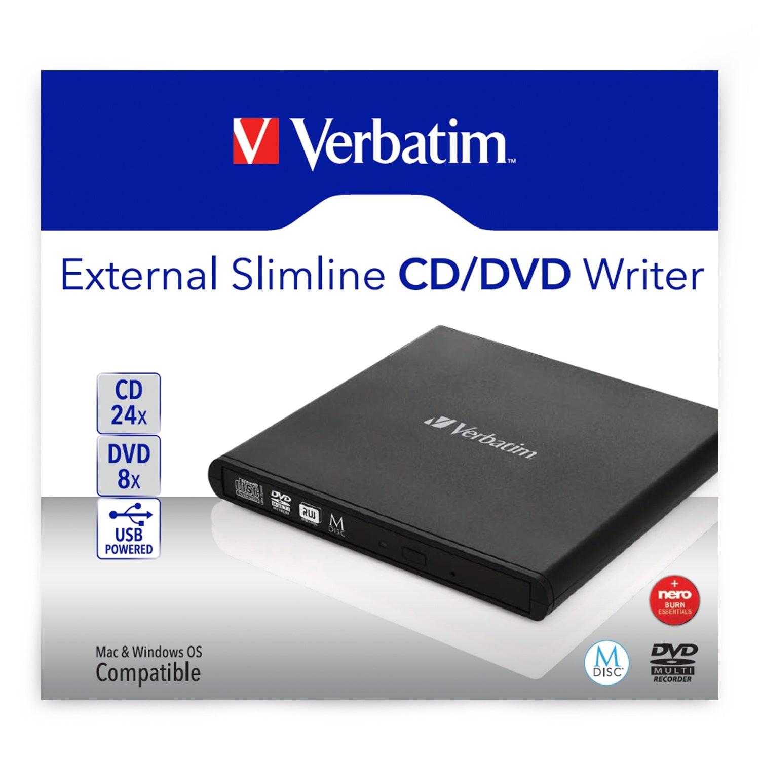 Verbatim CD/DVD-Brenner – USB 2.0, Slimline, für Windows XP, Vista, 7 und weitere