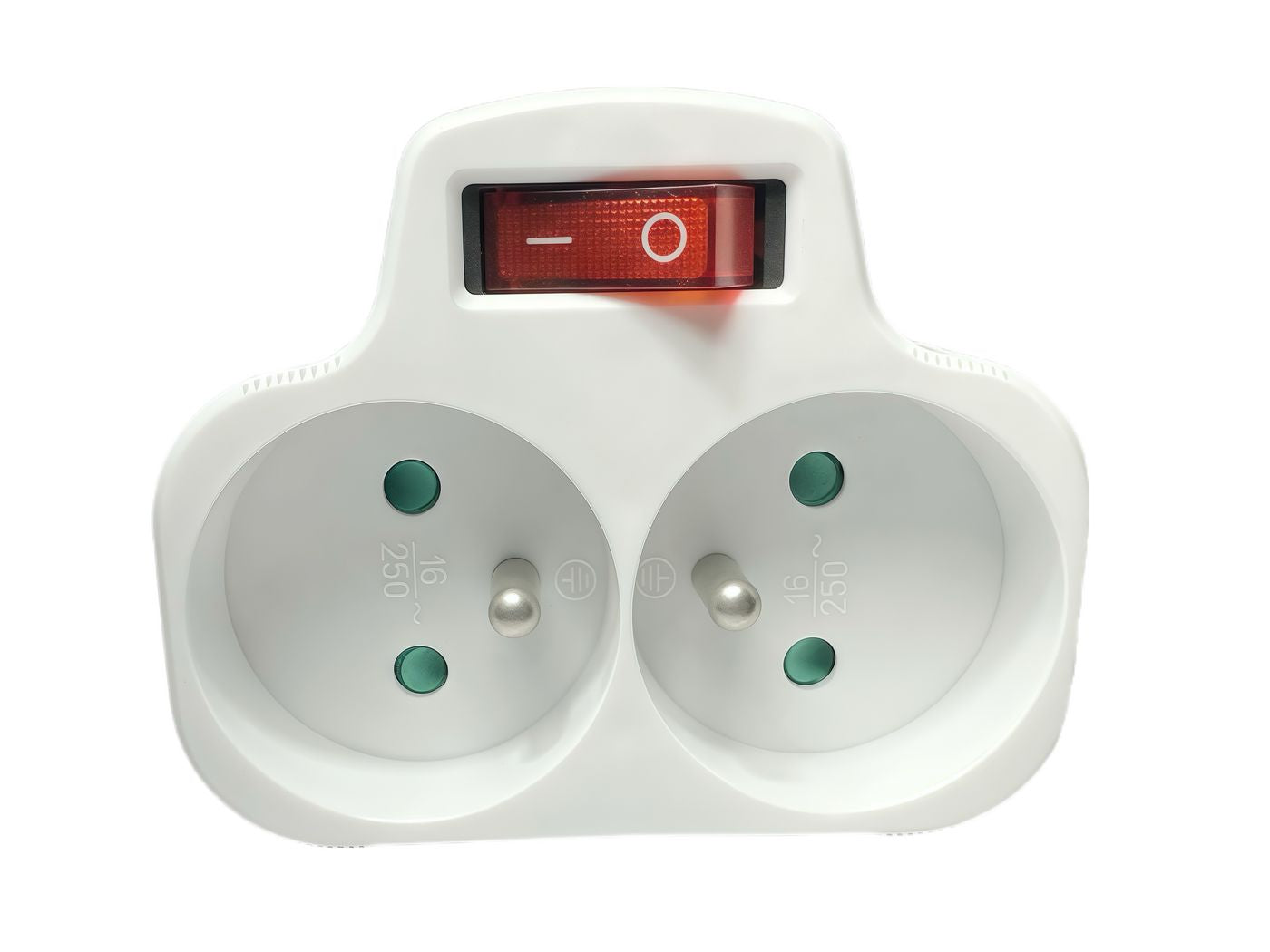 Microconnect MC-PLUGOOEU1+2FRW Reiseadapter EU zu FR (Typ E) – 2× Typ E Dose, Ein-/Aus-Schalter – Weiss