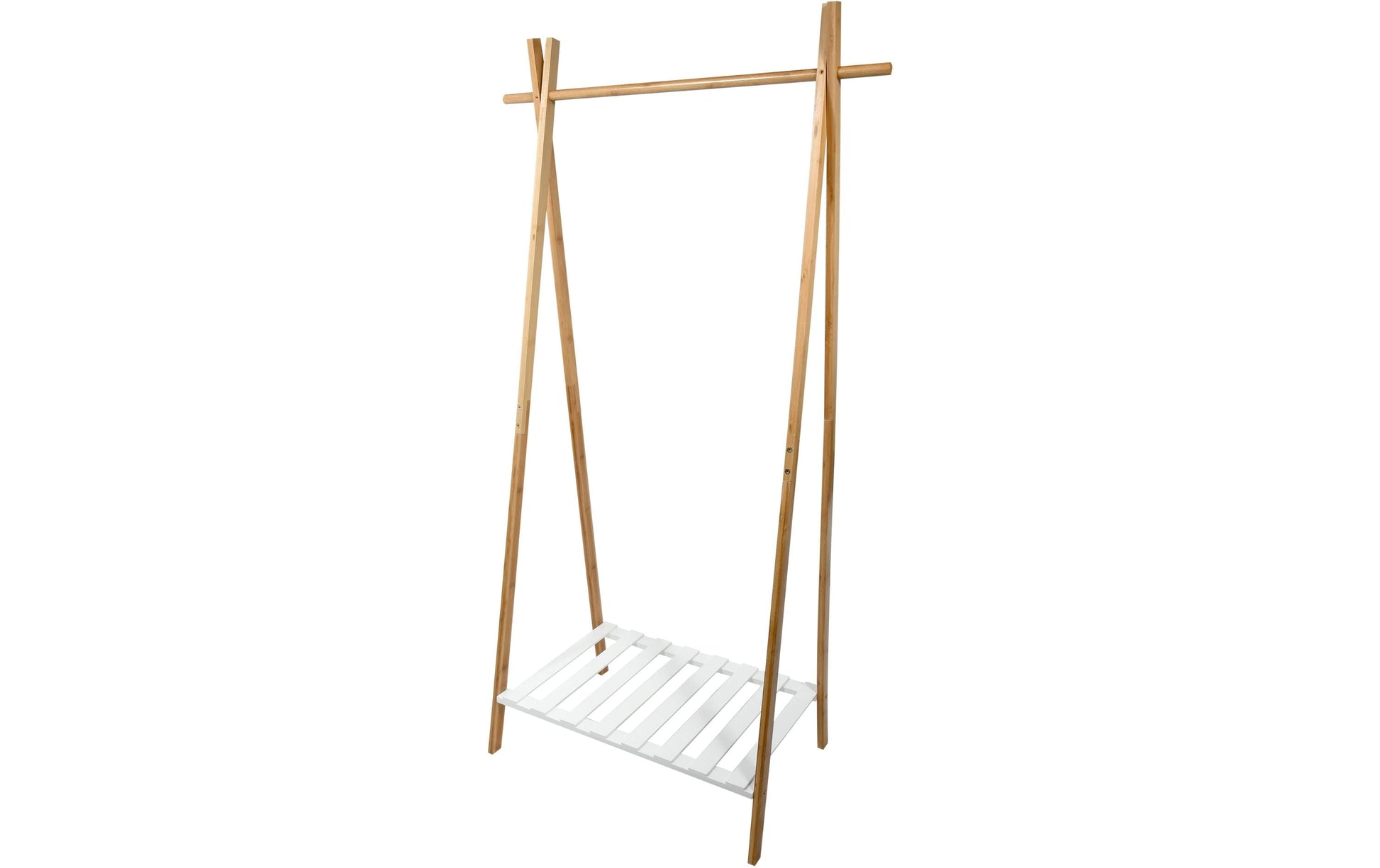 MSV Garderobenständer – Bambus/MDF – Weiss/Natur – 1'605 mm