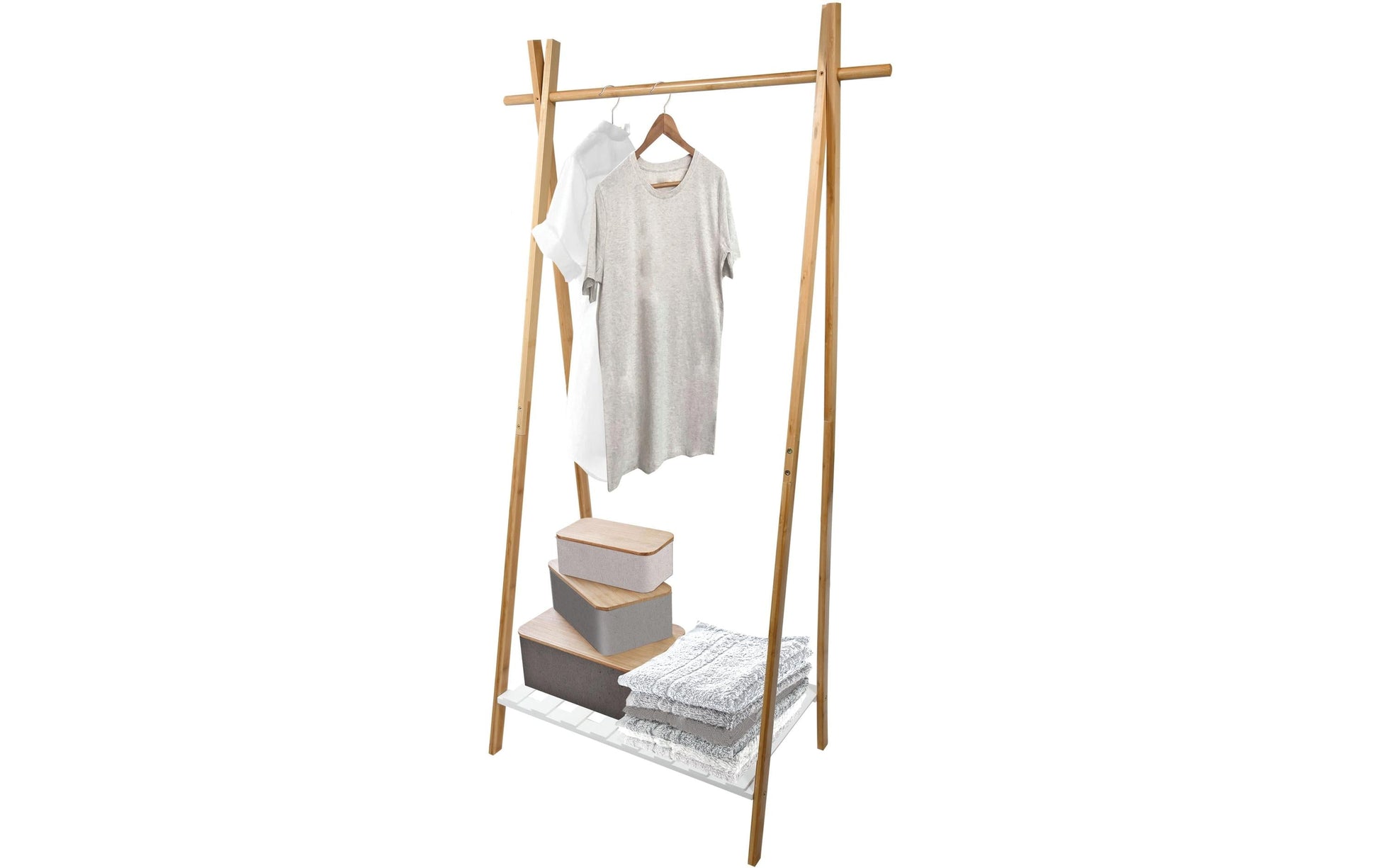 MSV Garderobenständer – Bambus/MDF – Weiss/Natur – 1'605 mm