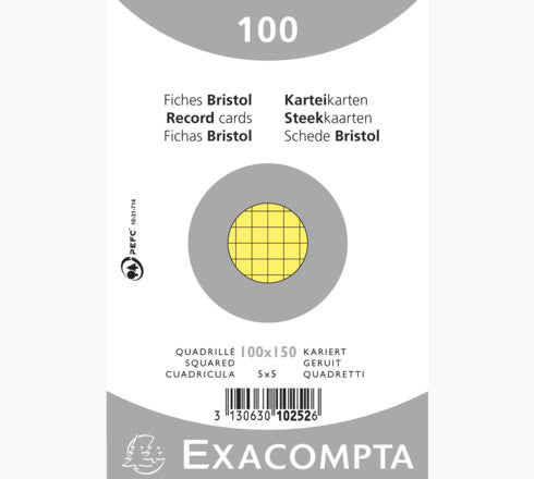 Exacompta Karteikarten A7 quer, kariert, mehrfarbig, 205 g/m², Karteikarton – 100 Stück