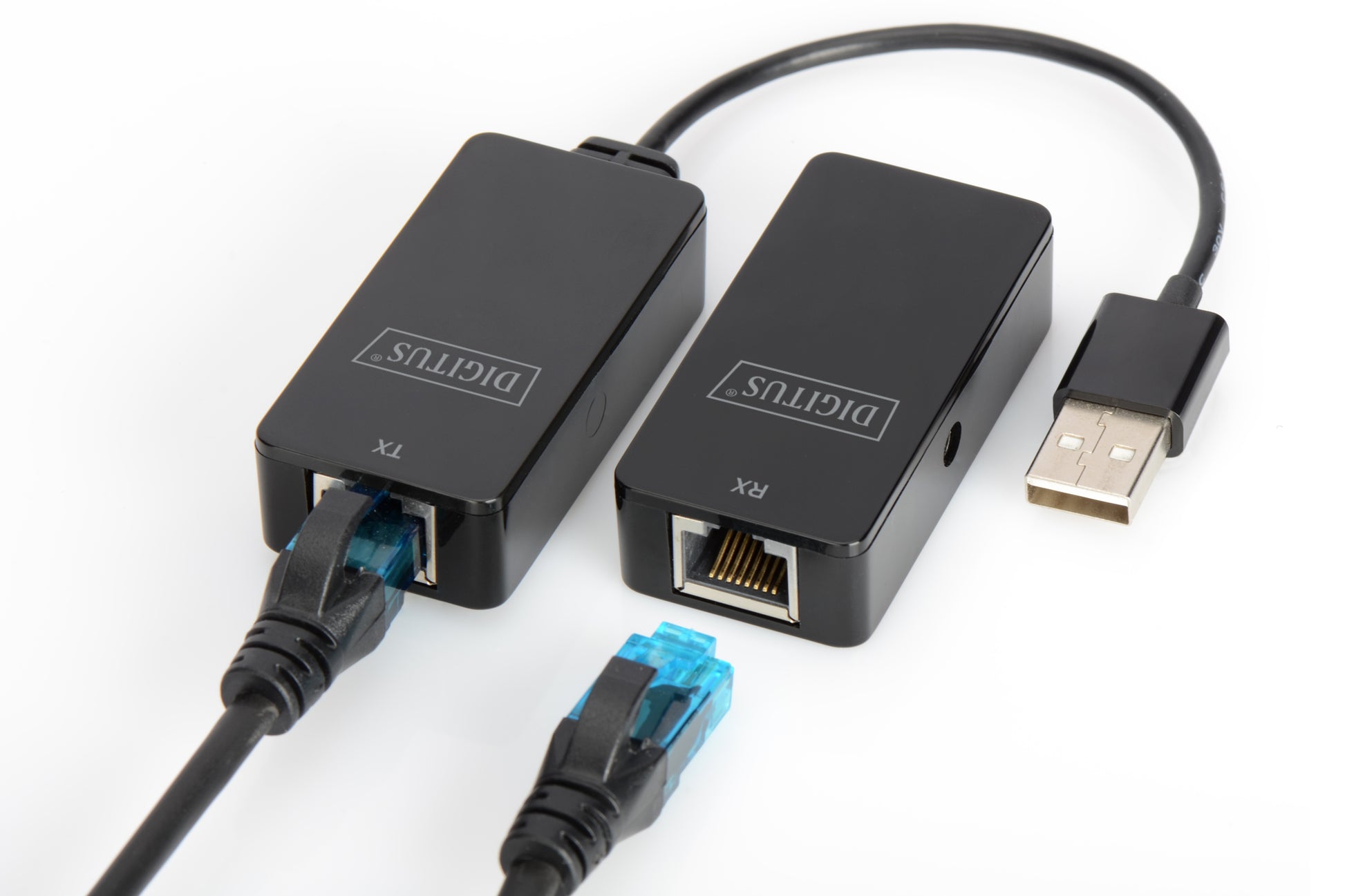 Digitus DA-70141 USB-Extender-Set – USB 2.0, bis 50 m über Cat5/5e/6, PoE-fähig, 1× USB-A – Schwarz
