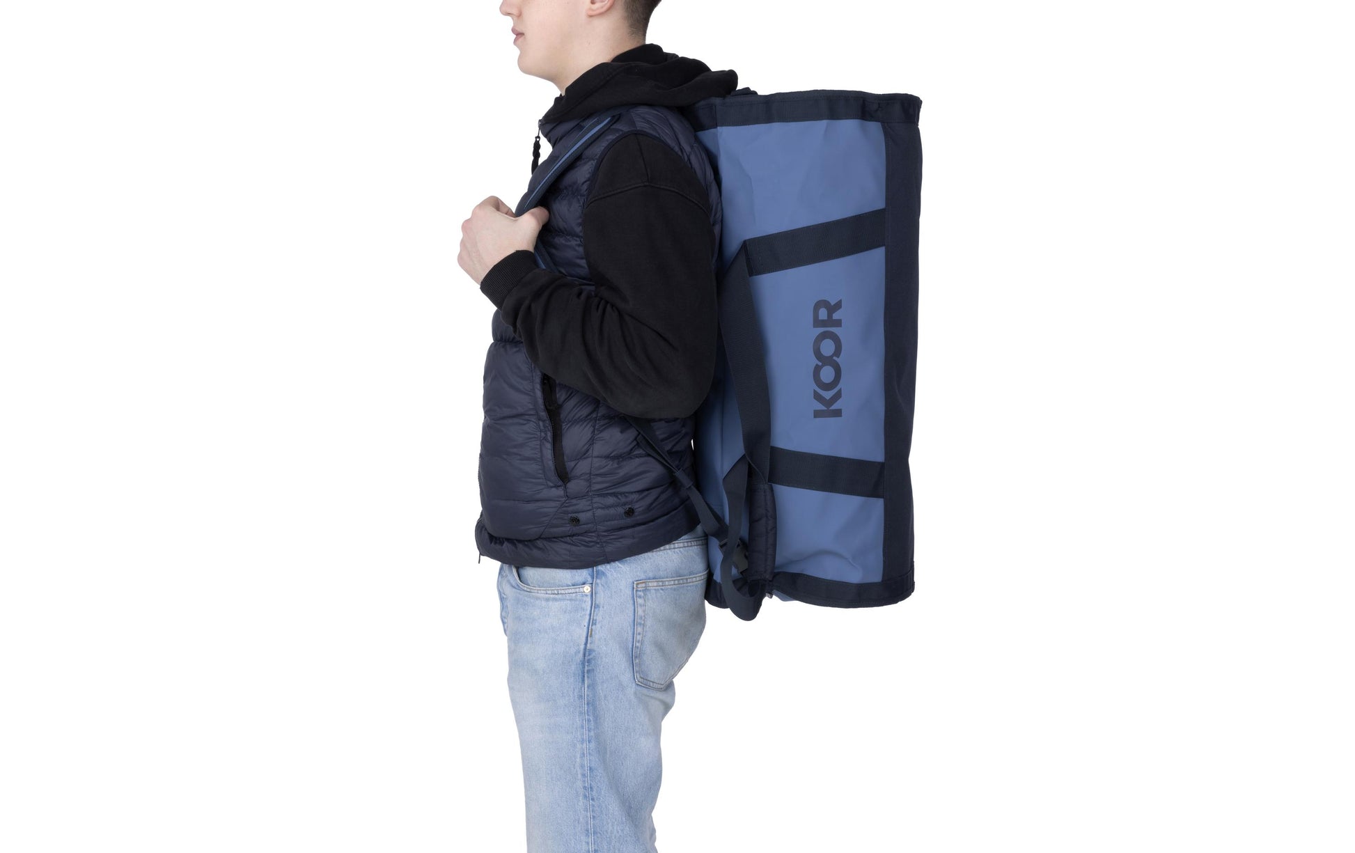 KOOR Sporttasche – 70 l, aus rPET, blau, 38,5 × 38,5 × 73 cm