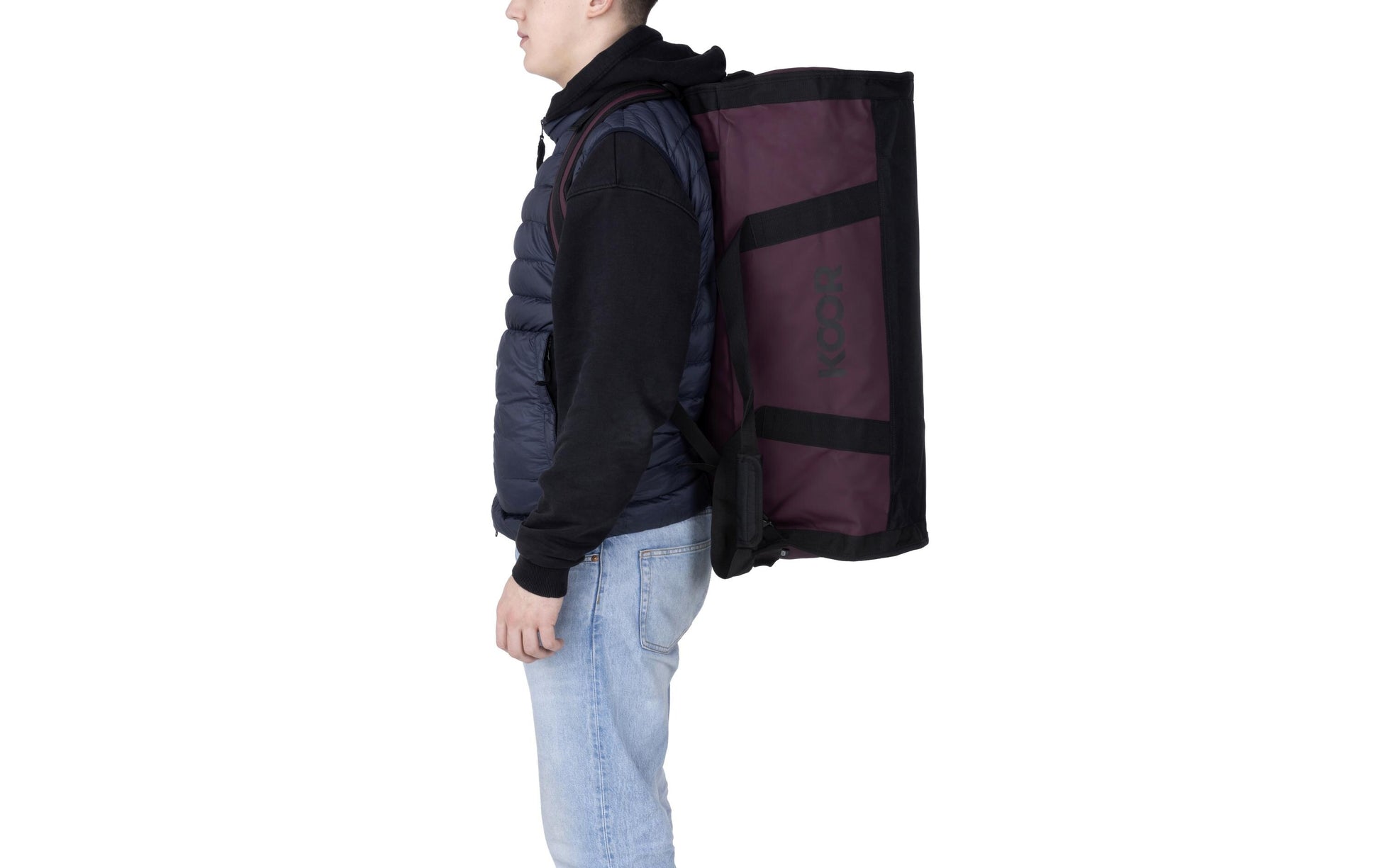 KOOR Sporttasche Sooma – 70 l, aus rPET, dunkelrot, 38,5 × 38,5 × 73 cm