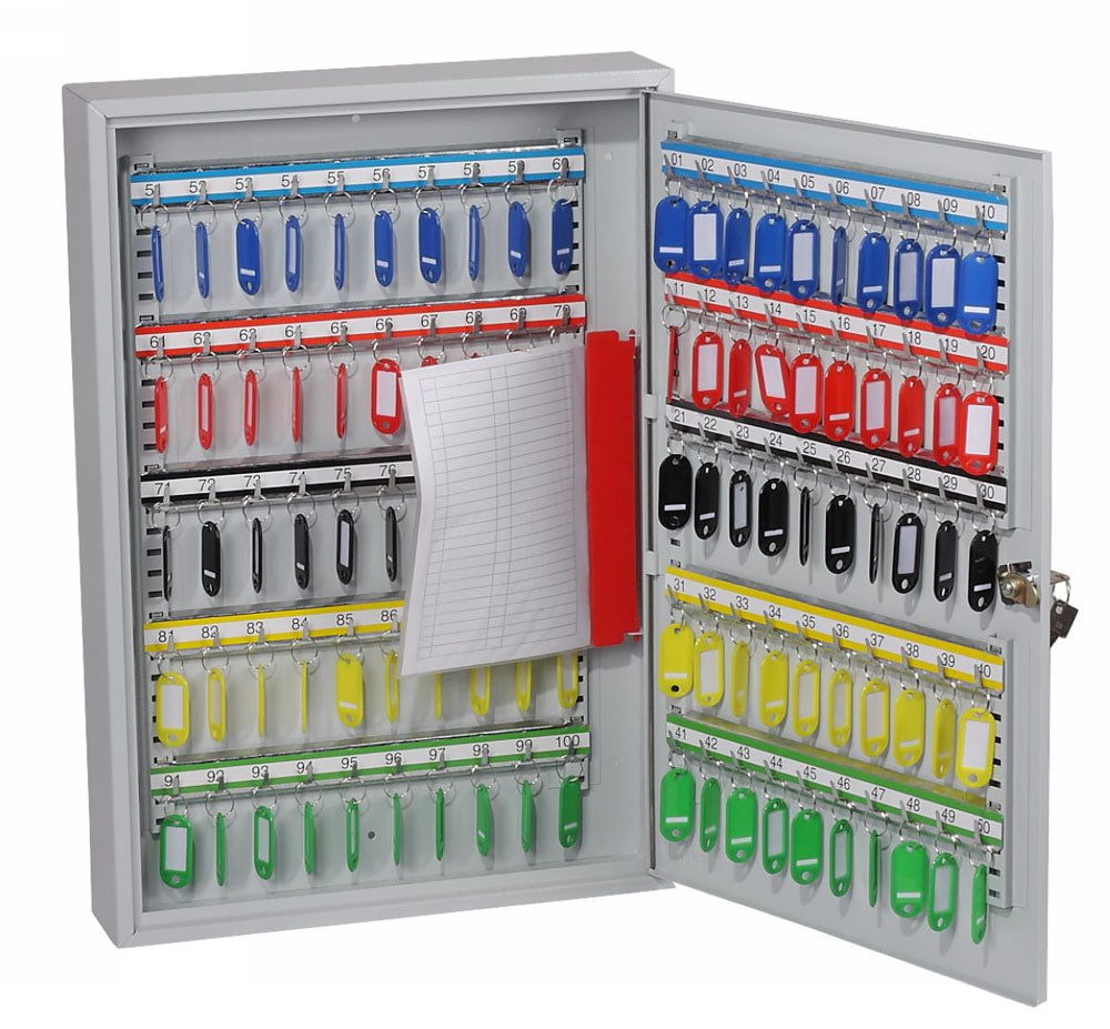 Phoenix Safe Co. Phoenix KC0603K – Schlüsselschrank, für 100 Schlüssel, Zylinderschloss, Grau, 380 × 80 × 550 mm