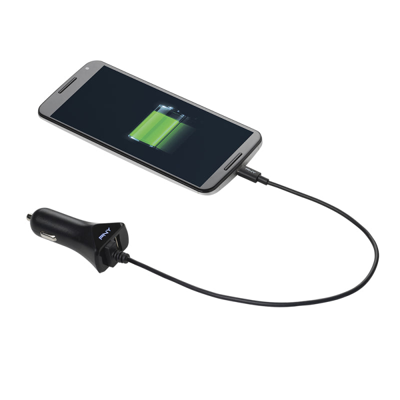 PNY P-DC-UU-K01-04-RB Auto-Ladegerät – USB-A×2 – Kabel 1,2 m, für universelle USB-Geräte, schwarz