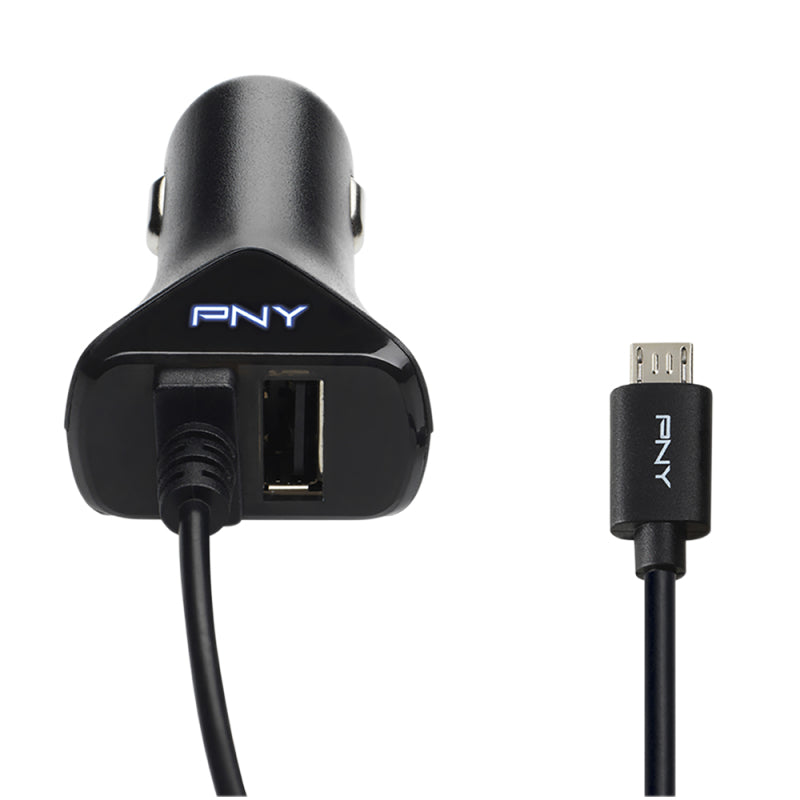 PNY P-DC-UU-K01-04-RB Auto-Ladegerät – USB-A×2 – Kabel 1,2 m, für universelle USB-Geräte, schwarz