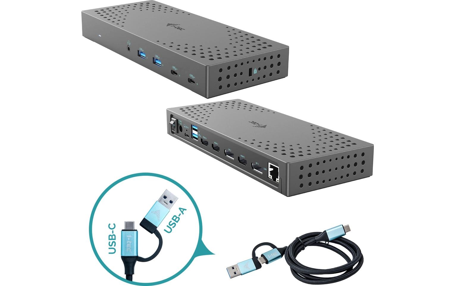 i-tec Dockingstation – USB-C, 2× DP, 3× HDMI, 4× USB-A, 2× USB-C, 100 W PD, GbE