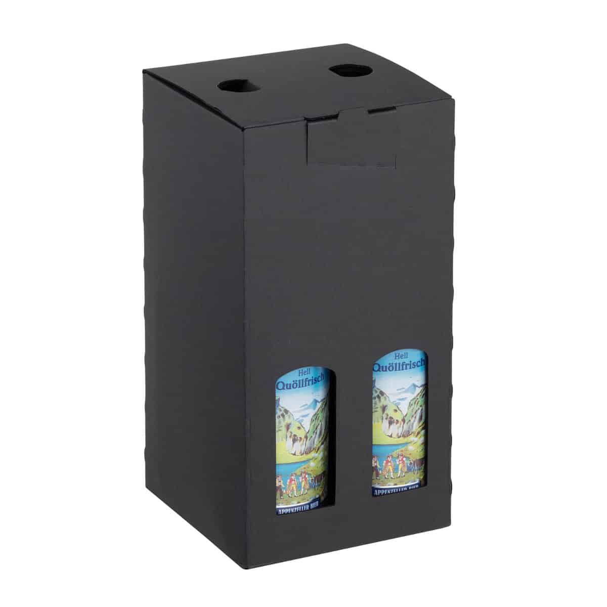 Brieger Weinpräsentkarton Schwarz – Innenmass 116 × 228 × 115 mm – mit Grifflöchern – für 4 Flaschen