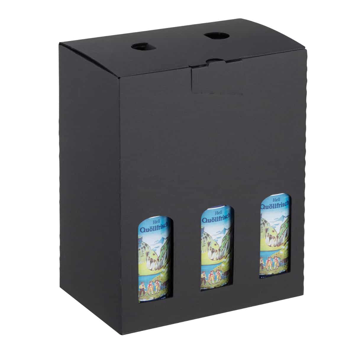 Brieger Präsentkarton schwarz – Innenmass 115 × 228 × 182 mm – für 6 Flaschen – 1 Stk.