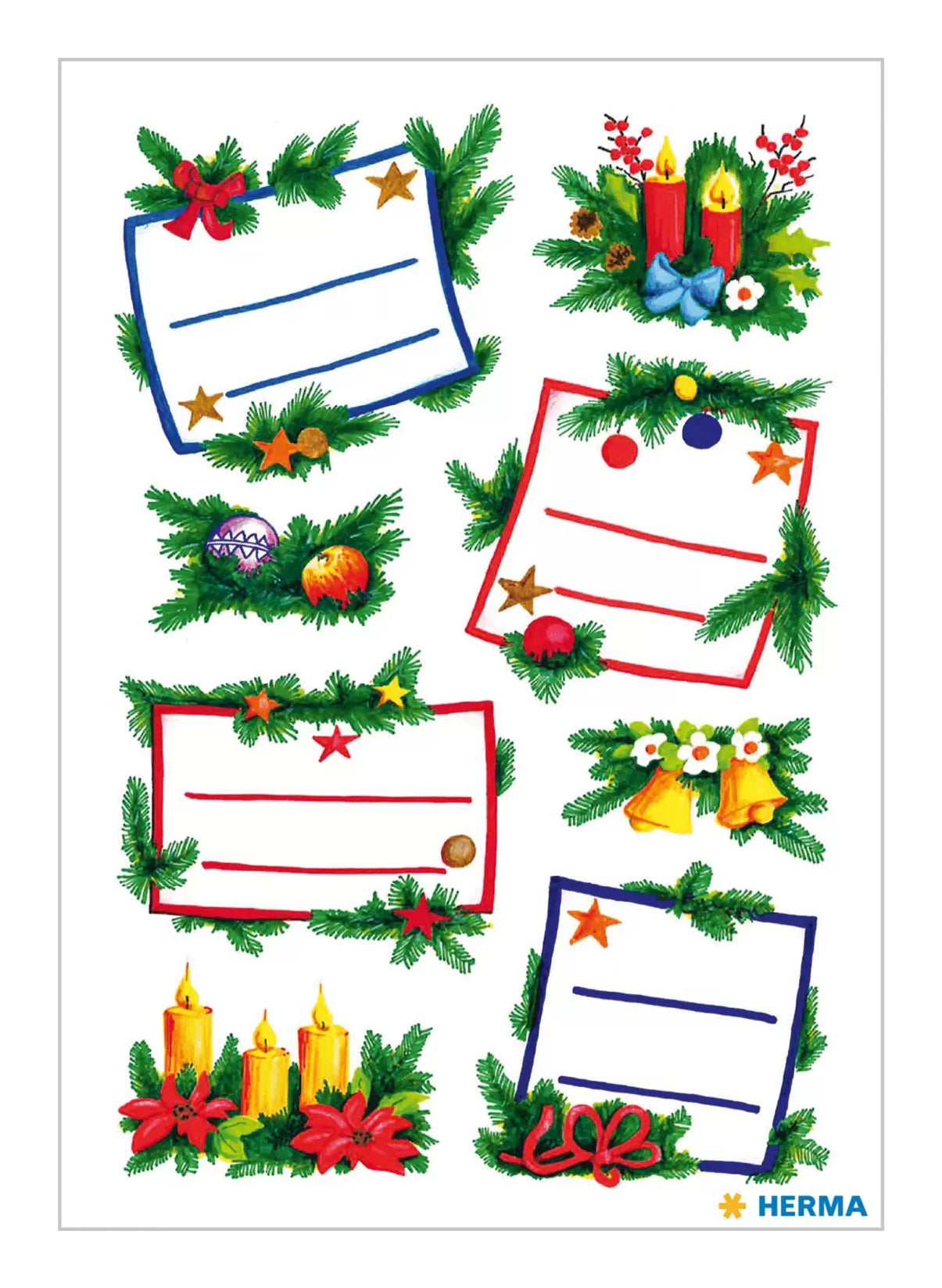HERMA Schmucketiketten, Tannengestecke (Weihnachten), Glitzer, mehrfarbig, 16 Stk, 2 Bögen