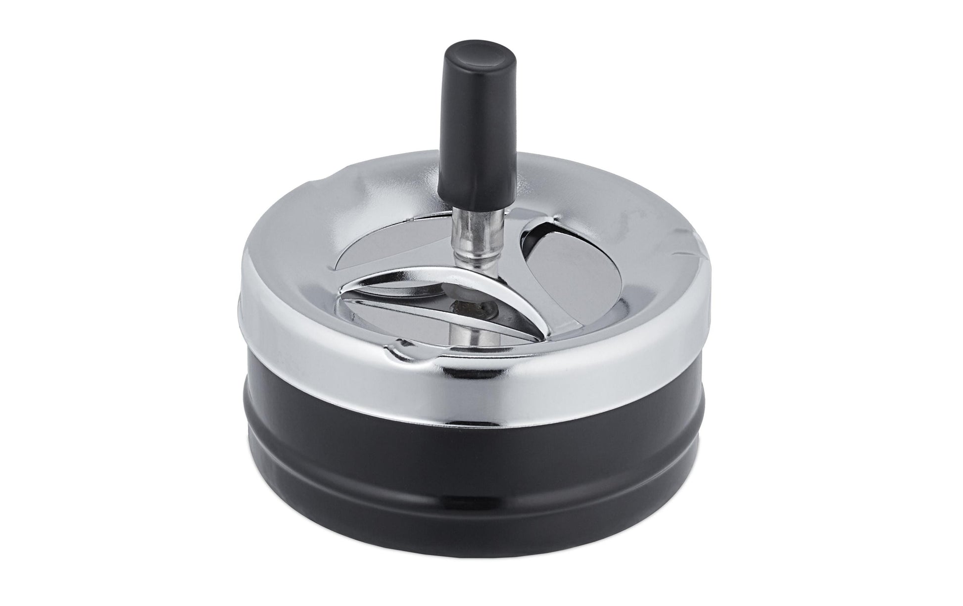 Relaxdays Aschenbecher mit Drehdeckel – Silber/Schwarz – Ø 9,5 cm × 9 cm – Metall – 1 Stk