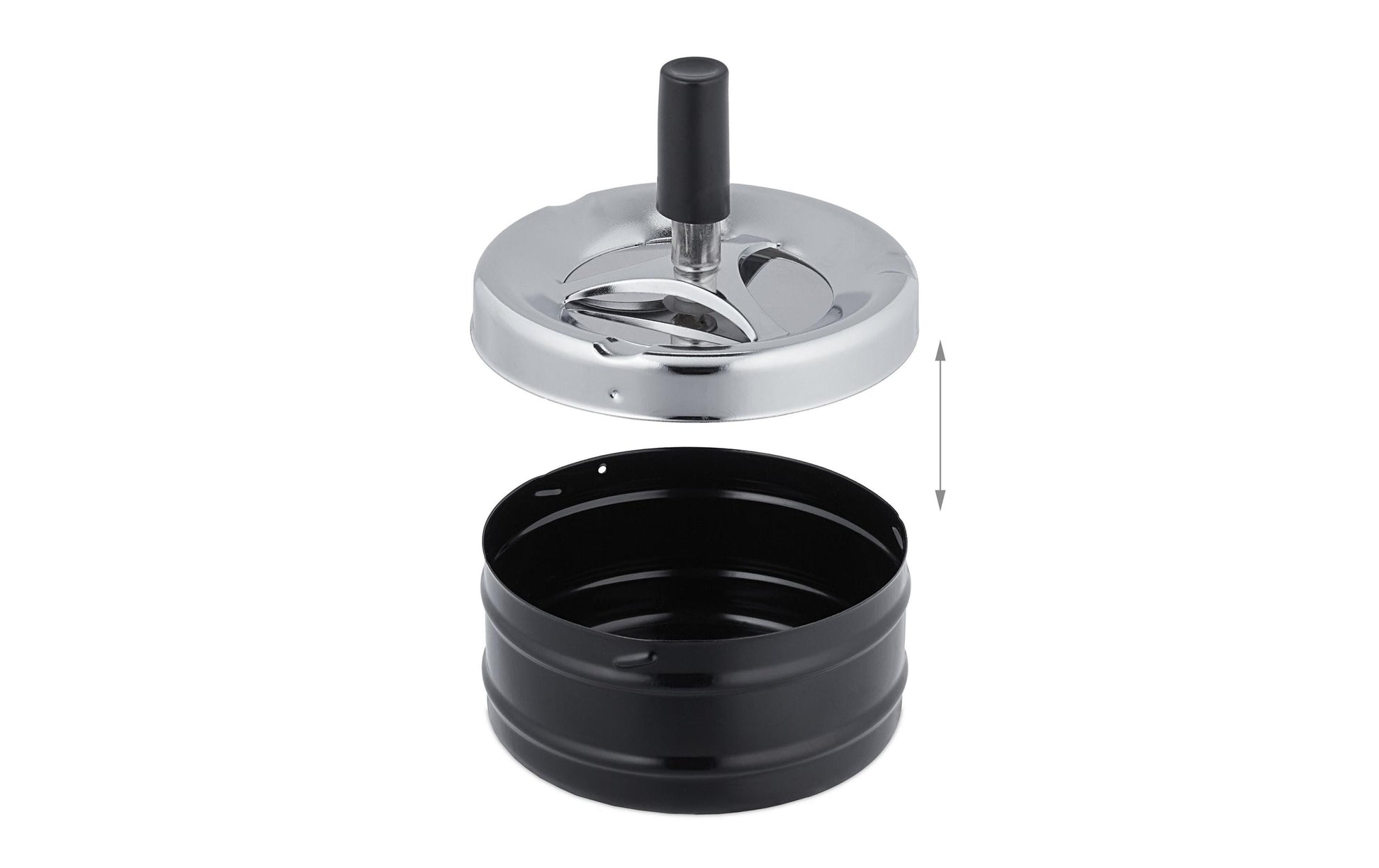 Relaxdays Aschenbecher mit Drehdeckel – Silber/Schwarz – Ø 9,5 cm × 9 cm – Metall – 1 Stk