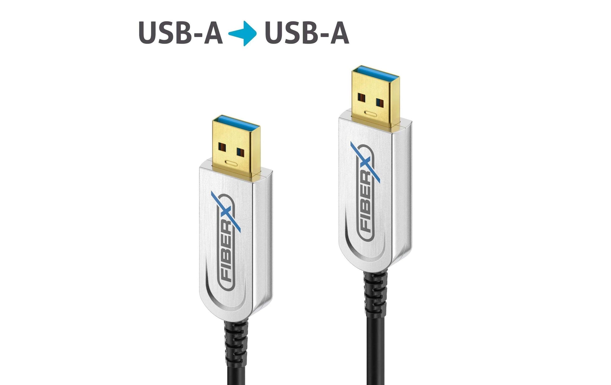 FiberX USB-A auf USB-A Kabel – USB 3.2 Gen 2 (10 Gbit/s) – 20 m – PD 4,5 W – Aktiv/optisch, Goldstecker – Sc