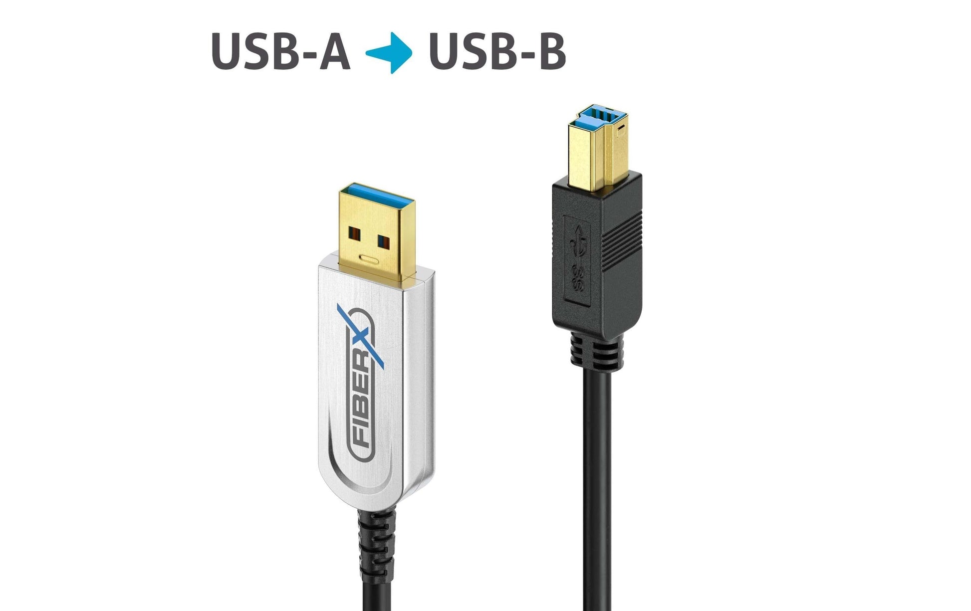 FiberX USB-A auf USB-B Kabel – USB 3.2 Gen 2 (10 Gbit/s) – 30 m – PD 4,5 W – magnetisch abgeschirmt