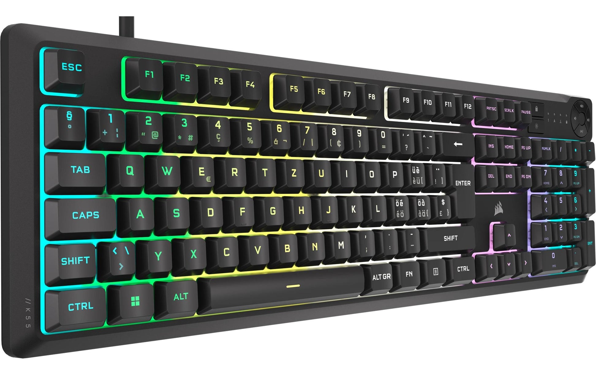 Corsair K55 CORE RGB – Gaming-Tastatur – Mechanisch, RGB – Kabelgebunden, USB-A – QWERTZ (CH) – Schwarz