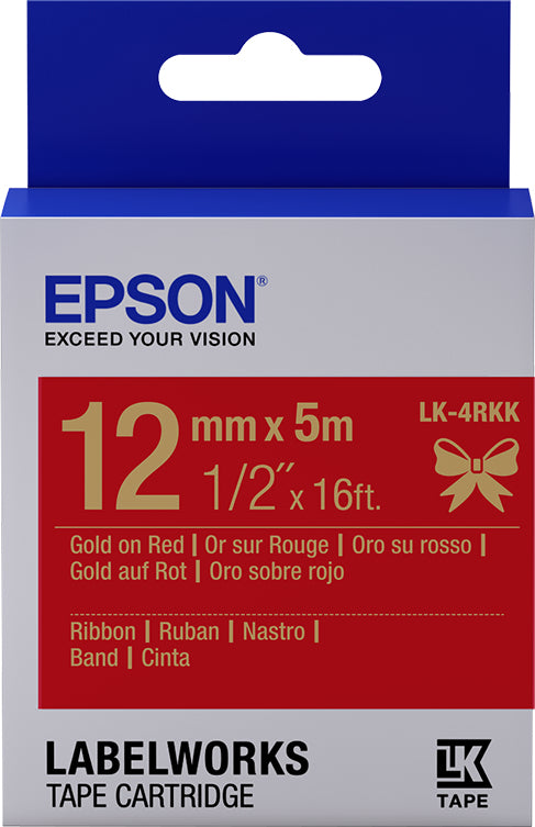 Epson Textilband – 12 mm × 5 m, Gold, Rot – LK-4RKK