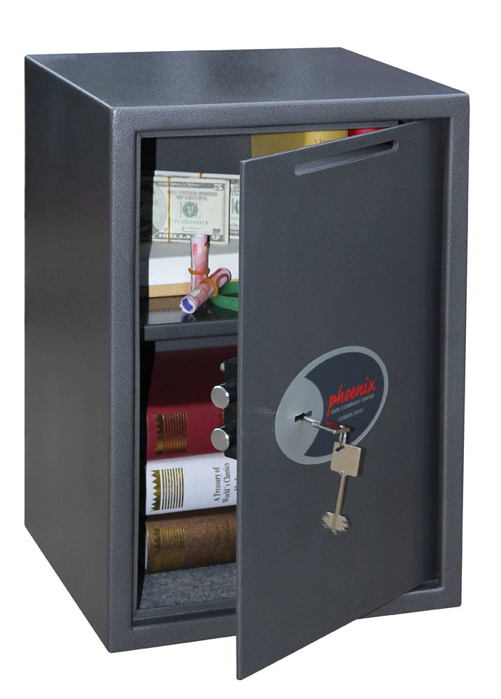 Phoenix Safe Co. Phoenix Einwurf-Tresor VELA HOME/OFFICE SS0804KD – Schlüsselschloss – 51 l – Boden-/Wandmontage – Graphitgrau