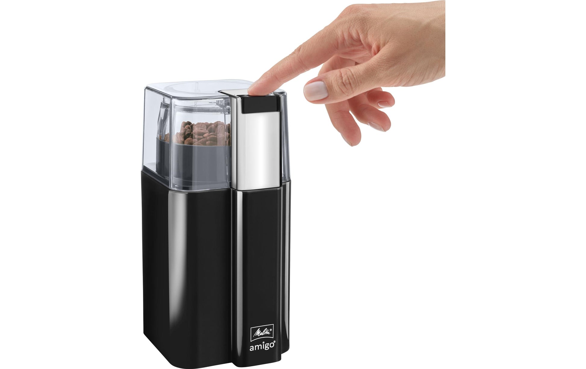 Melitta Kaffeemühle Amigo – 60 g, Schlagmesser, 170 W – schwarz/edelstahl