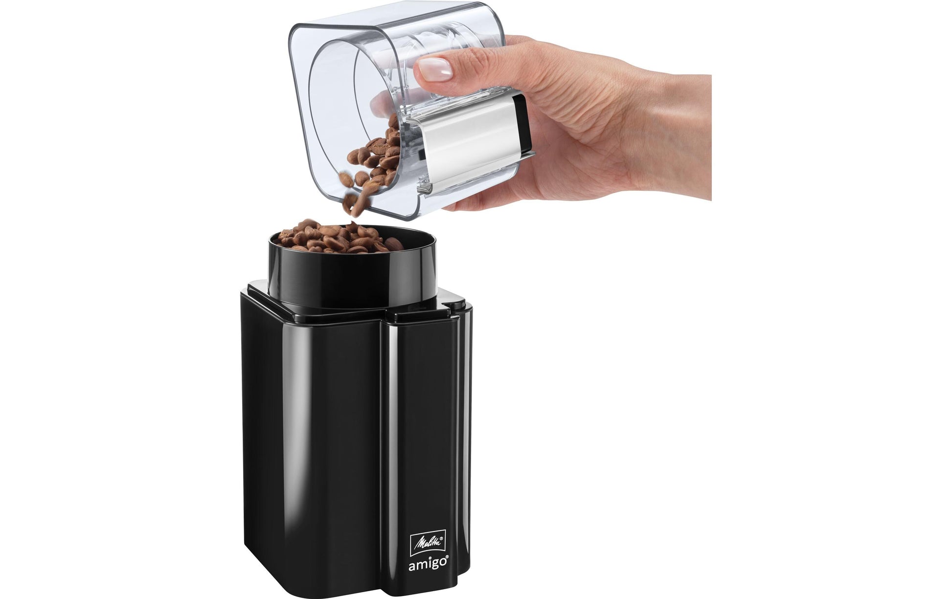 Melitta Kaffeemühle Amigo – 60 g, Schlagmesser, 170 W – schwarz/edelstahl