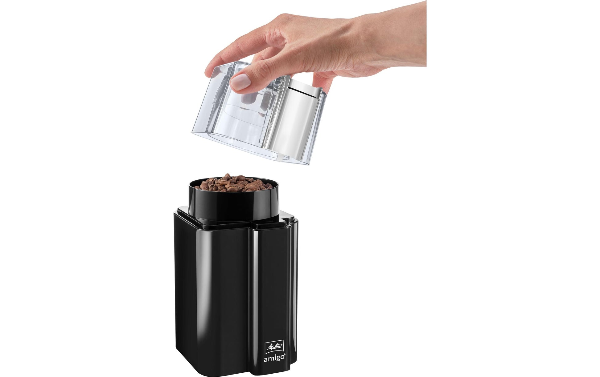 Melitta Kaffeemühle Amigo – 60 g, Schlagmesser, 170 W – schwarz/edelstahl
