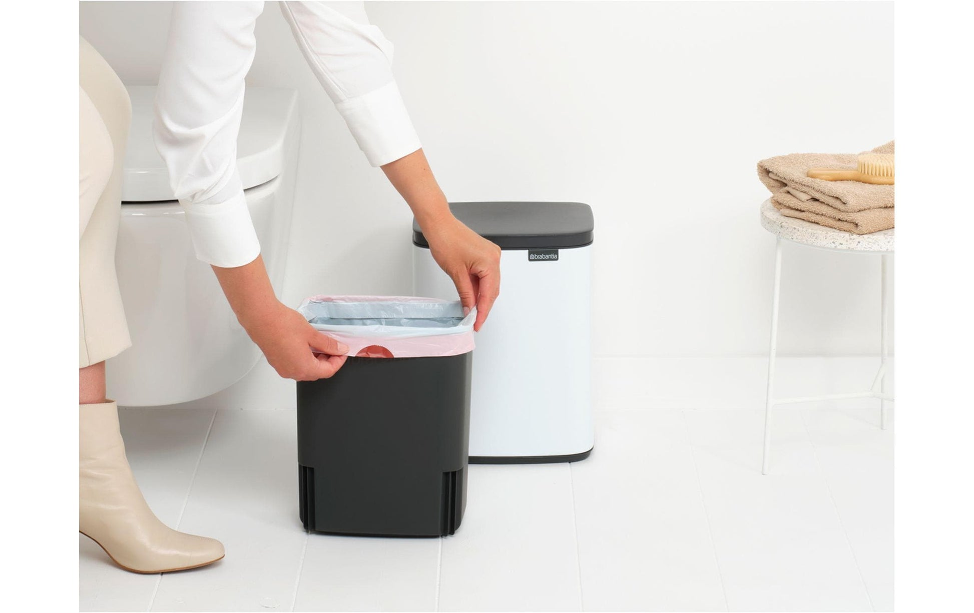 Brabantia Kosmetikeimer – 7 l – Stahl, rechteckig – Weiss – Soft-Close