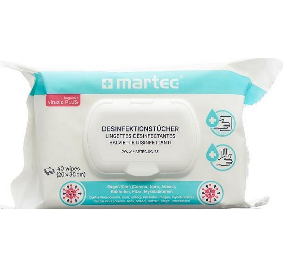 MARTEC Desinfektions-Reinigungstücher, feucht – für abwaschbare Oberflächen und Hände, weiss, 40 Stk.