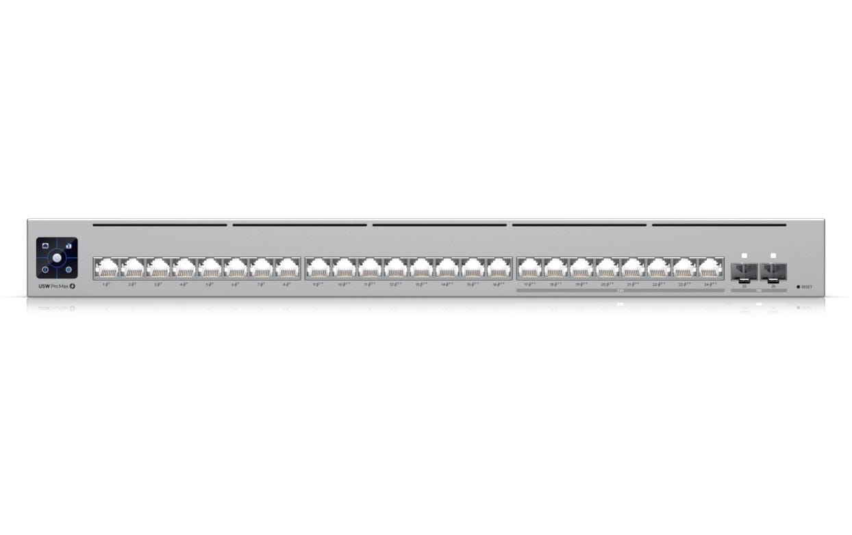 Ubiquiti USW-Pro-Max-24-PoE – Managed Switch – 24×2.5G, 2×SFP+, L3, PoE++ 400 W, 1U
