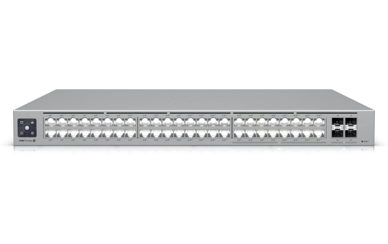 Ubiquiti UniFi Pro Max 48 – Managed Switch – 32×GbE, 16×2.5G, 4×SFP+, L3, PoE+/PoE++ 720 W, 1U, 19" Rack