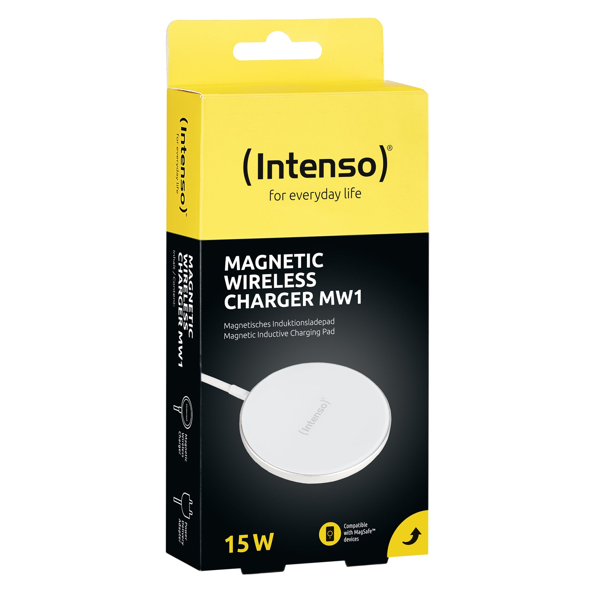 Intenso MW1 – Wireless Charger – Qi 15 W, für iPhone (MagSafe), 1,5 m Kabel, Weiss
