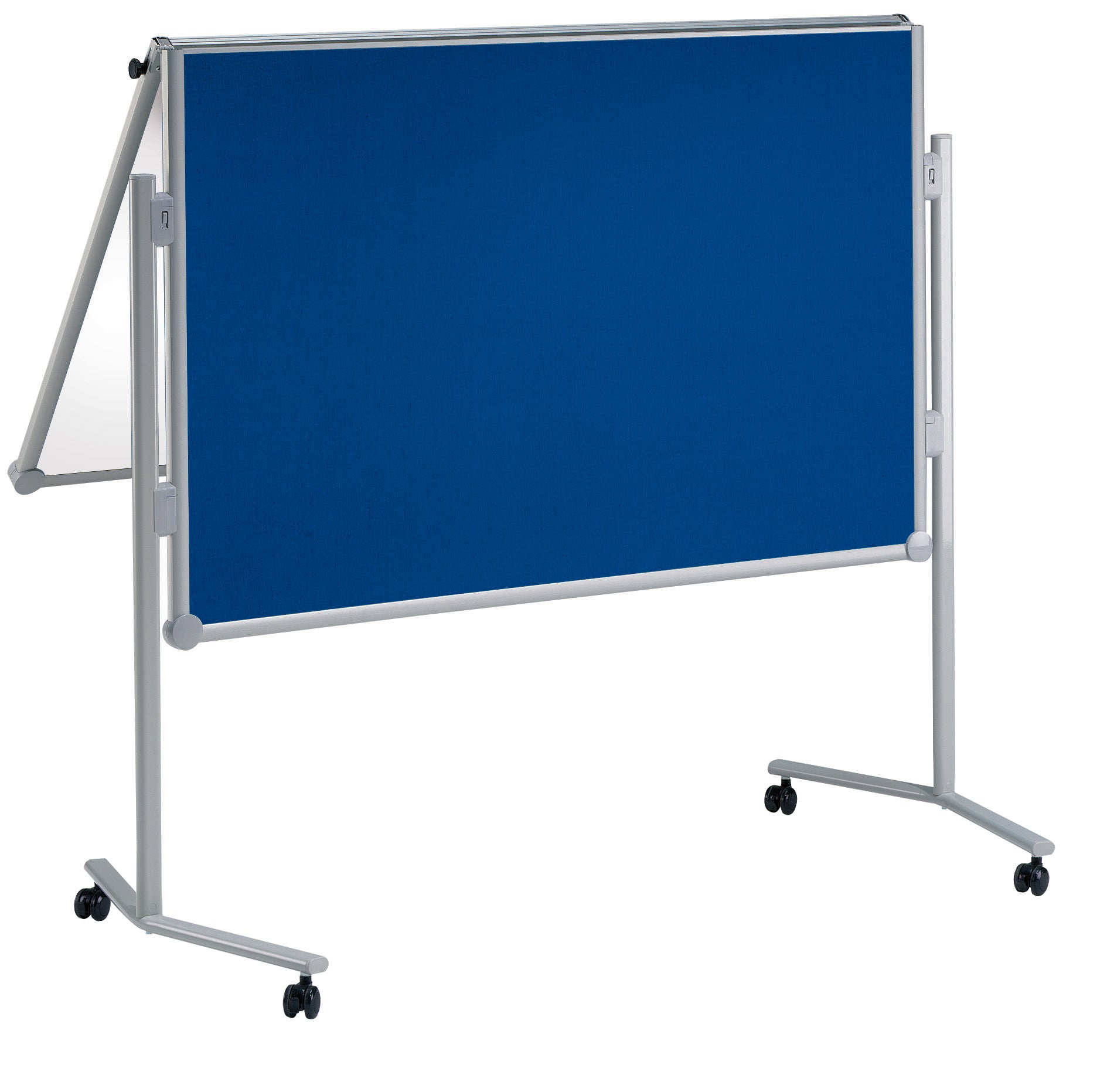 MAUL Moderationswand – Textil/Whiteboard, mit Standfüssen, doppelseitig – 120 × 150 cm – Blau, Alurahmen