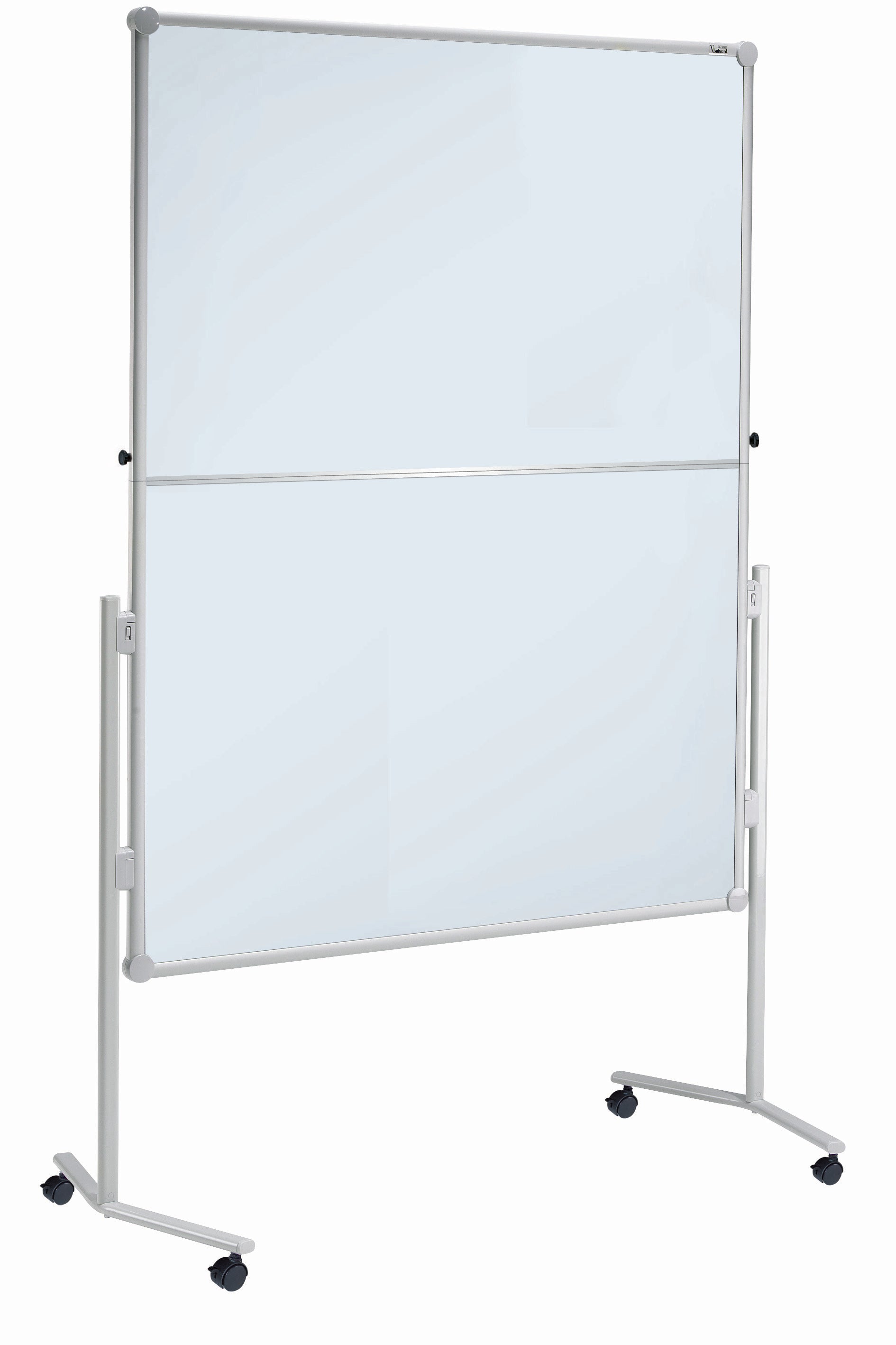 MAUL Moderationswand – Textil/Whiteboard, mit Standfüssen, doppelseitig – 120 × 150 cm – Blau, Alurahmen