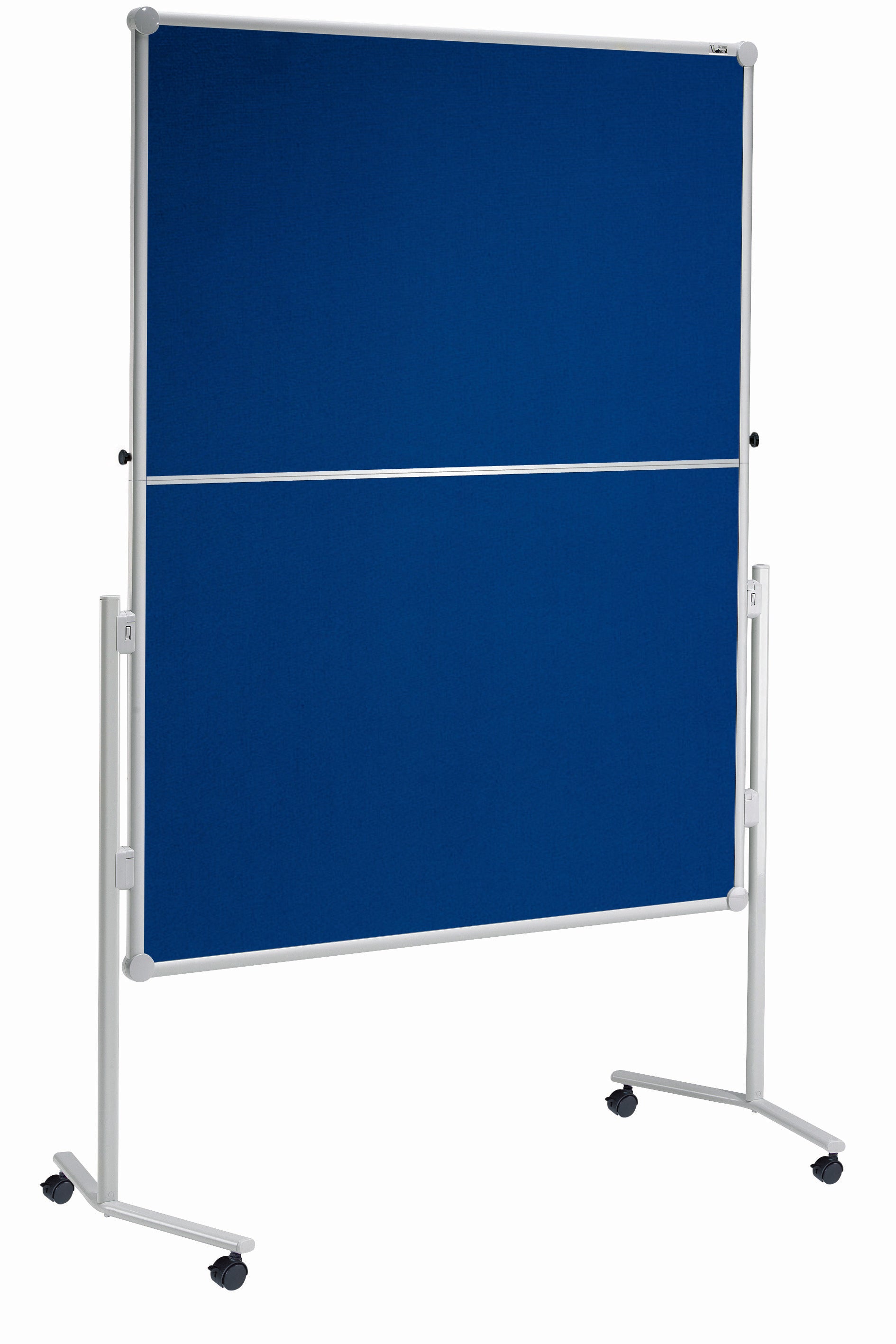 MAUL Moderationswand – Textil/Whiteboard, mit Standfüssen, doppelseitig – 120 × 150 cm – Blau, Alurahmen