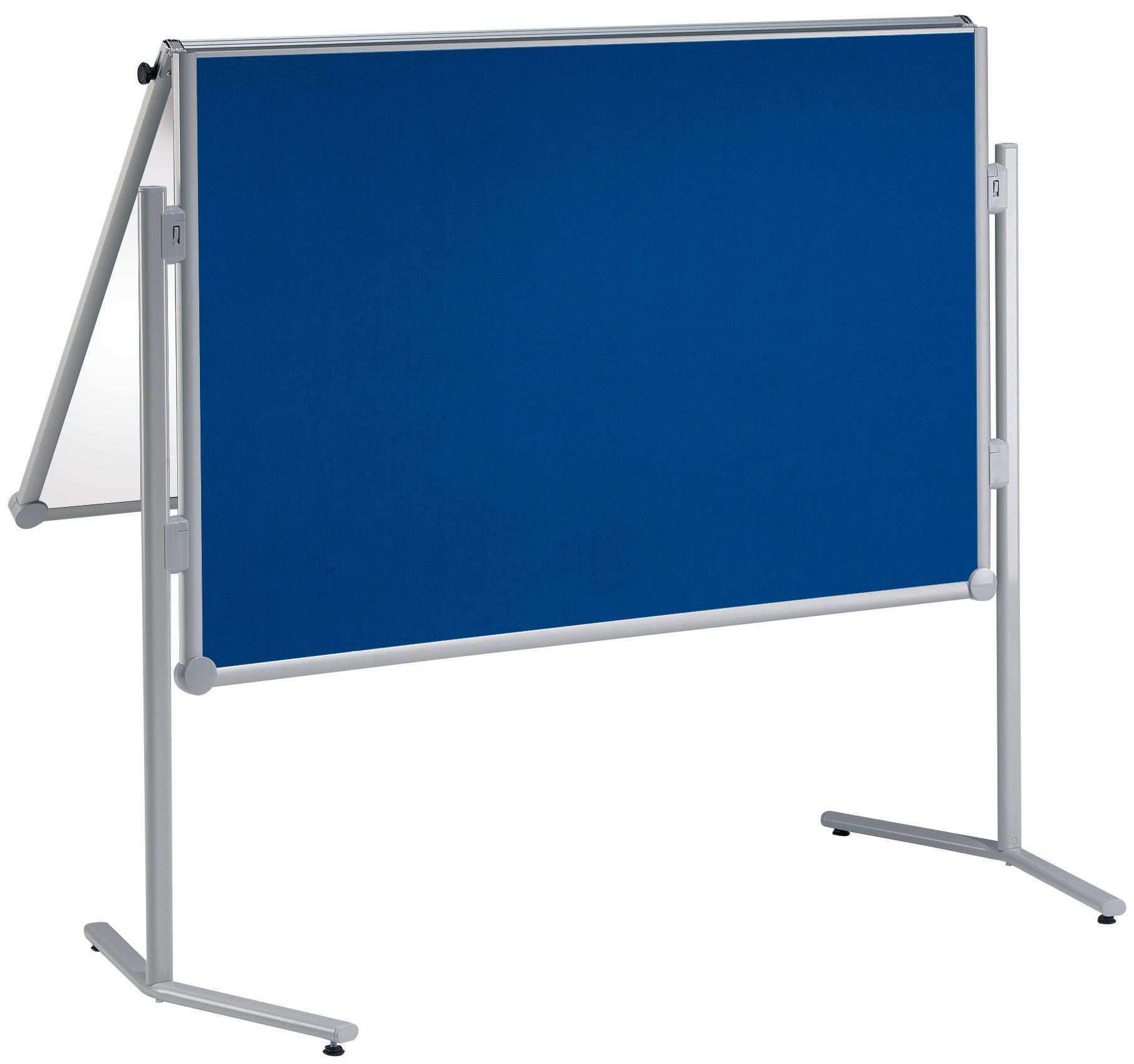 MAUL Moderationswand – Textil/Whiteboard, mit Standfüssen, doppelseitig – 120 × 150 cm – Blau, Alurahmen