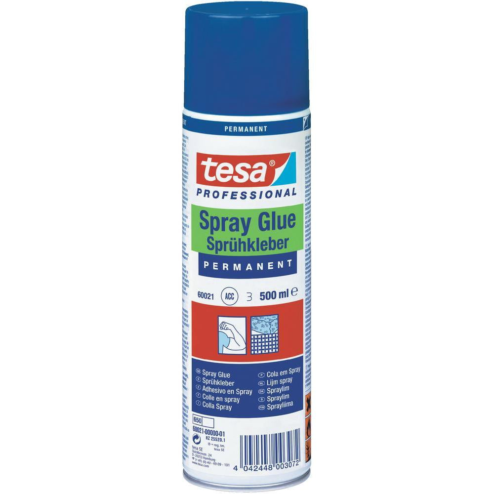 TESA Sprühkleber – Sprühdose, permanent, transparent, tropffrei, 500 ml, für Papier, Karton, Filz usw.