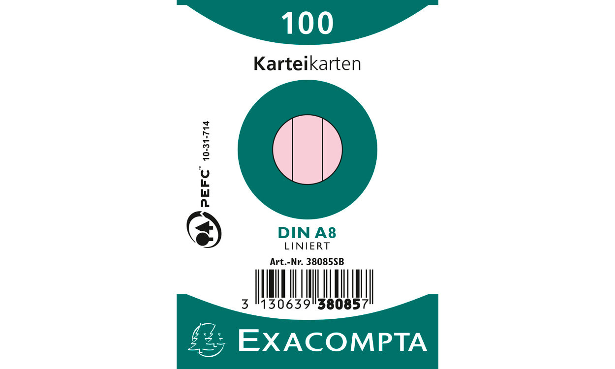 Exacompta Karteikarten – für A8 – liniert, pink, 205 g/m² – 100 Stk