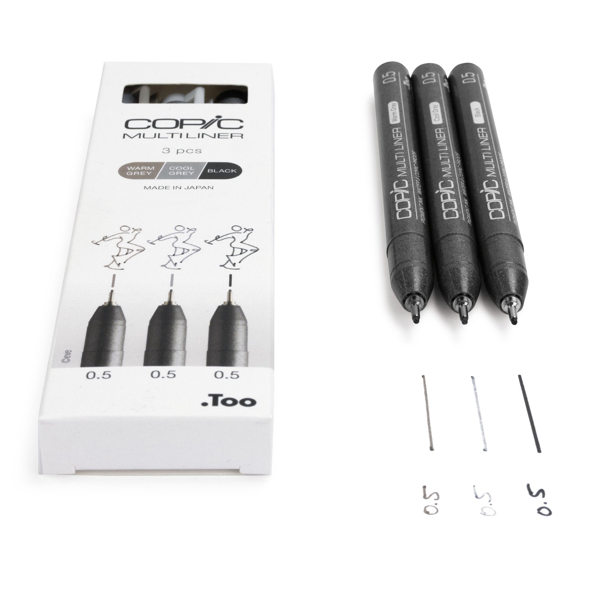 Copic Multiliner Fineliner Set – 3 Stk., 0,5 mm, 3 Farben, wasserfest