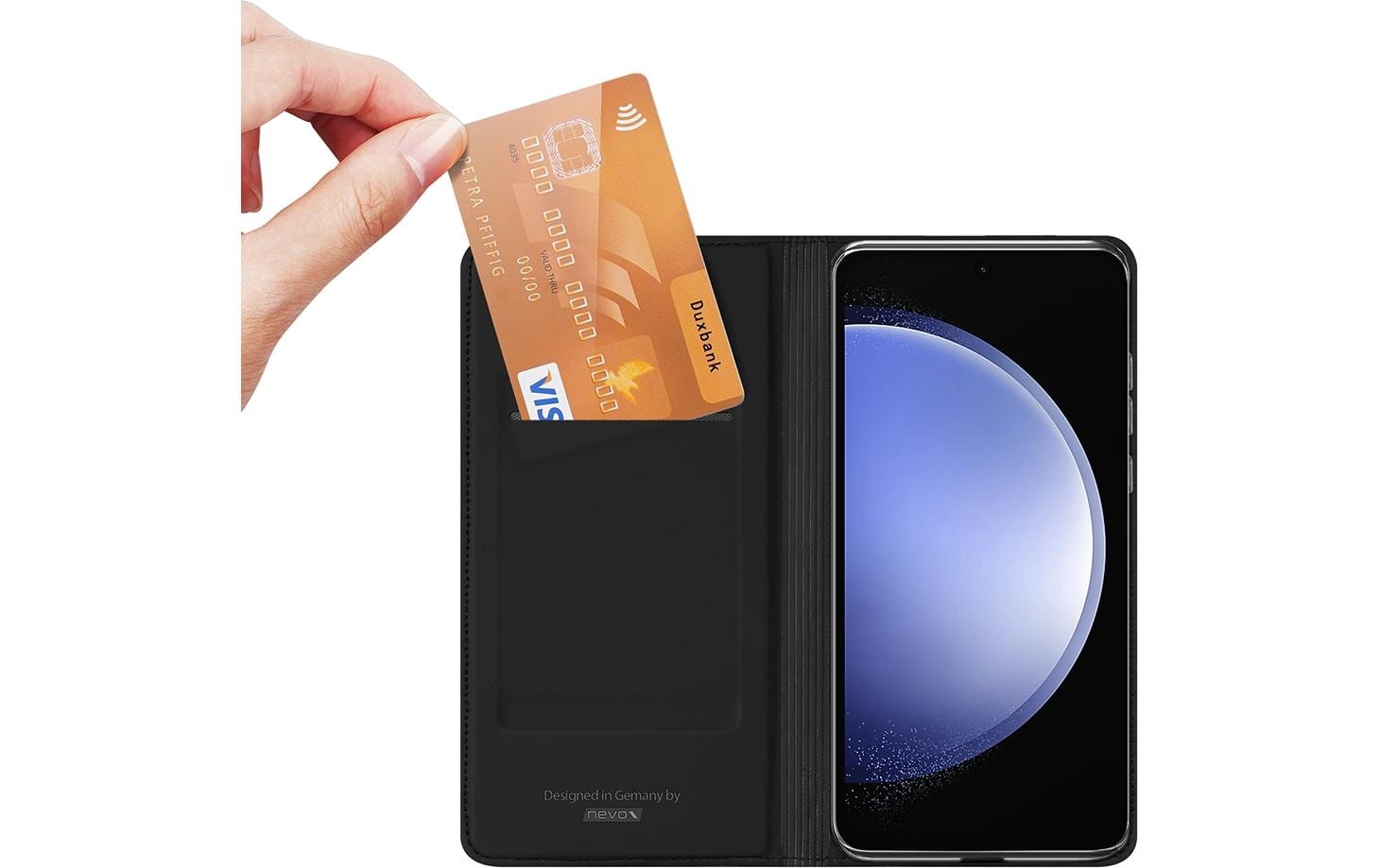 nevox Vario Series Wallethülle – für Samsung Galaxy S23 FE, mit Ständer, 1 Kartenfach, PU+TPU, Schwarz