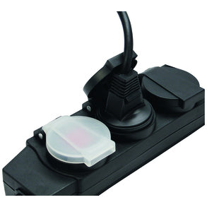 Steffen STEBA DRY Steckdosenleiste, 5×T13, mit Schalter, 3 m, Klappdeckel, Eingang T12, IP44 – Schwarz