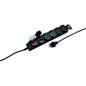 Steffen STEBA DRY Steckdosenleiste, 5×T13, mit Schalter, 3 m, Klappdeckel, Eingang T12, IP44 – Schwarz