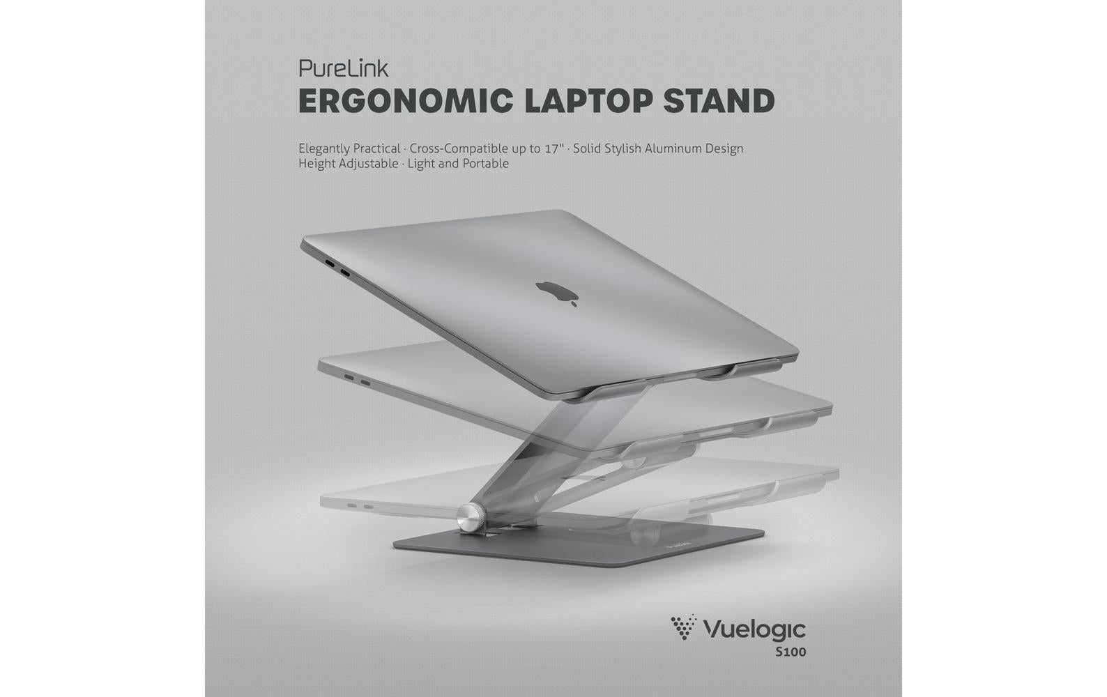 PureLink Laptop-Ständer – bis 17,3", höhenverstellbar, bis 3 kg – Grau