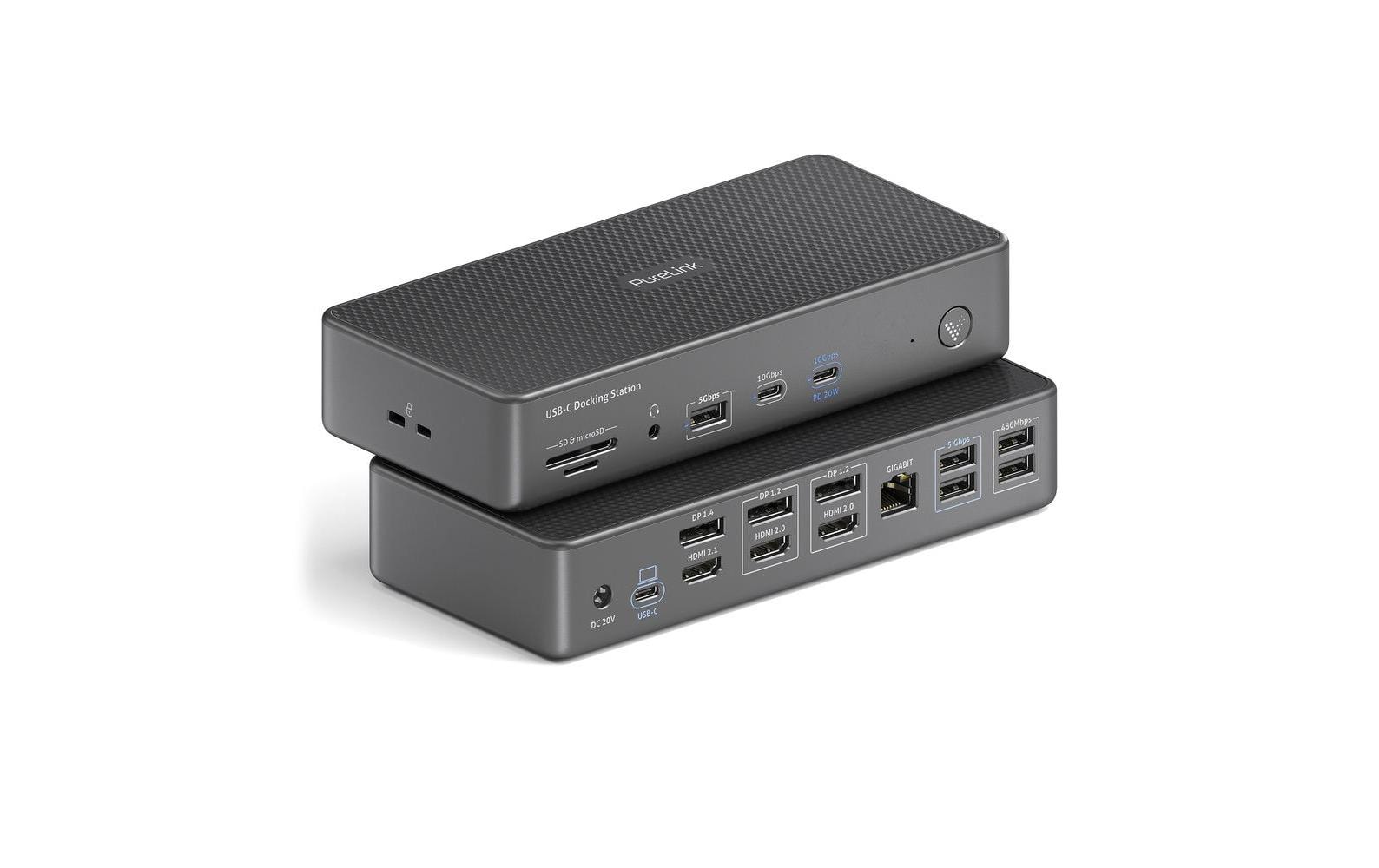 PureLink VL-D230DL Dockingstation – USB-C, 3× DP, 3× HDMI, 5× USB-A, 2× USB-C, 100 W PD, GbE, SD/microSD
