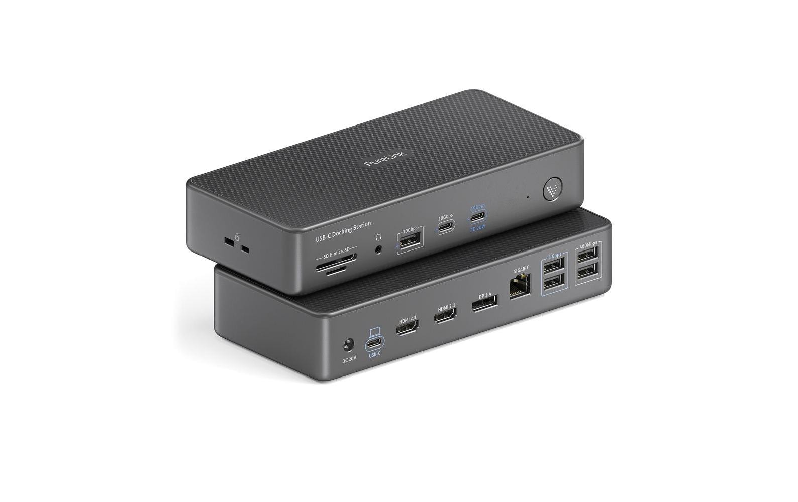 PureLink VL-D220 Dockingstation – USB-C, 2× DP, 2× HDMI, 3× USB-A, 2× USB-C, 100 W PD, Fast Ethernet