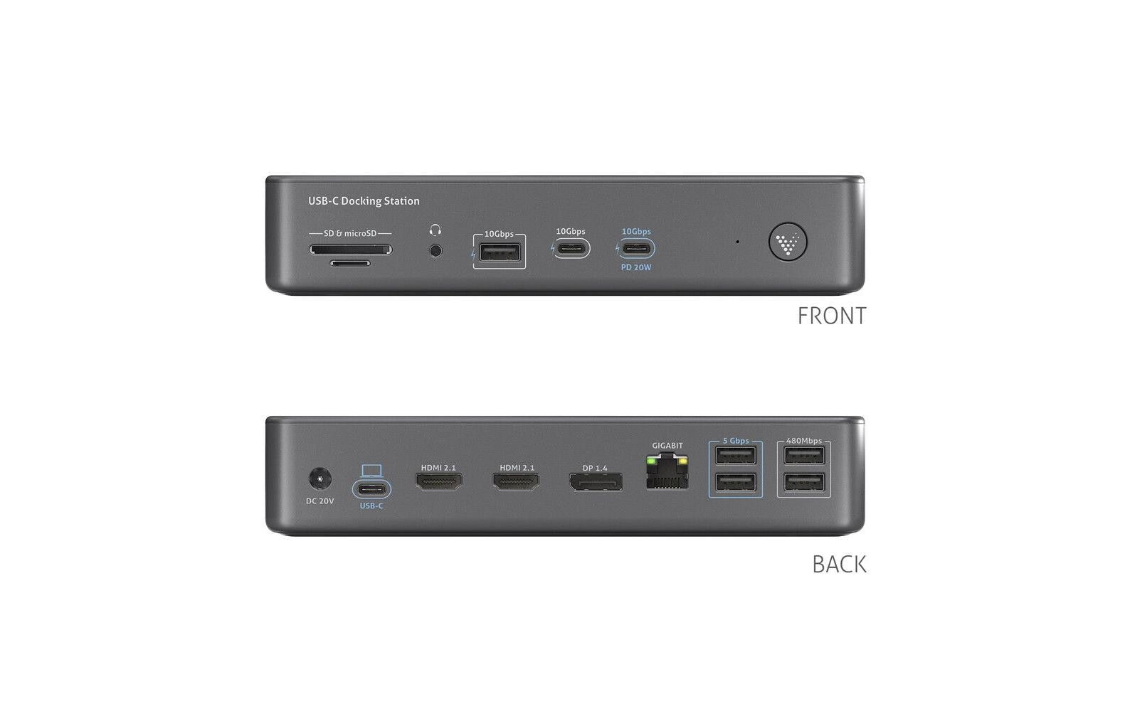 PureLink VL-D220 Dockingstation – USB-C, 2× DP, 2× HDMI, 3× USB-A, 2× USB-C, 100 W PD, Fast Ethernet