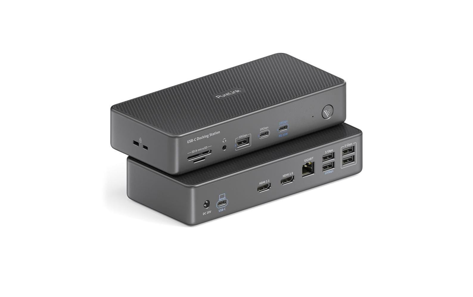 PureLink VL-D200 Dockingstation – USB4, 2× HDMI, 7× USB-A, 1× USB-C, 100 W PD, GbE, SD/microSD, 3,5 mm Audio
