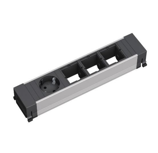 Bachmann CONFERENCE Einbausteckdosenleiste (1×T13 + 3×Custom‑Module), Einbau, GST18 Eingang – Schwarz/Silber